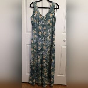 April Cornell Vintage Jumpsuit Size M Floral Teal Multi